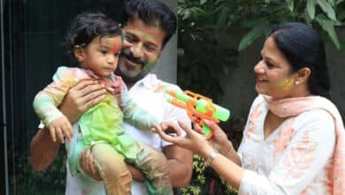 Telangana CM celebrates Holi with grandson