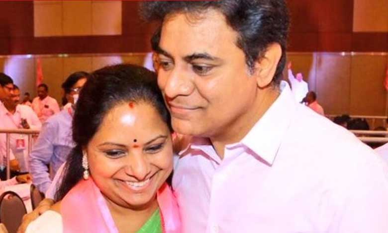 BRS leader KT Rama Rao meets K Kavitha at CBI office in Delhi