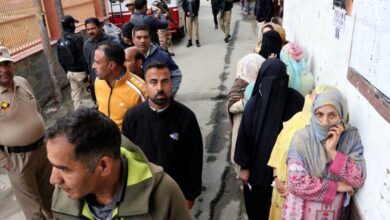 Enthusiastic voters line up outside polling stations in J&K's Srinagar LS seat