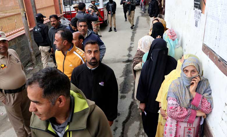 Enthusiastic voters line up outside polling stations in J&K's Srinagar LS seat