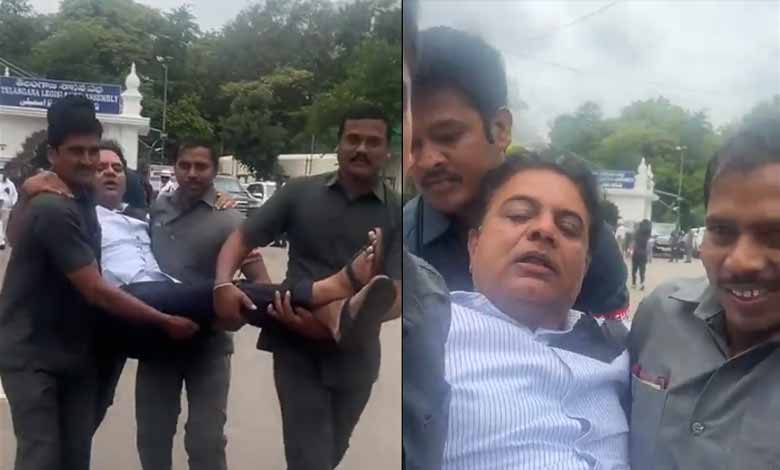 BRS Protests Disrupt Assembly Marshals Evict MLAs, Including KTR: Video