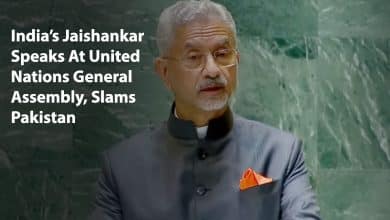 Indian External Affairs Minister S. Jaishankar addressing the UN General Assembly on cross-border terrorism concerns regarding Pakistan.