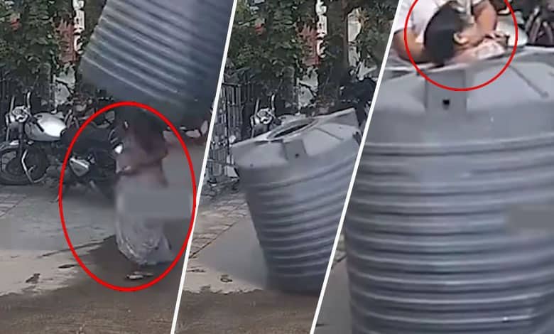 Narrow Escape: Woman Survives Water Tank Falling from Building in Viral Video