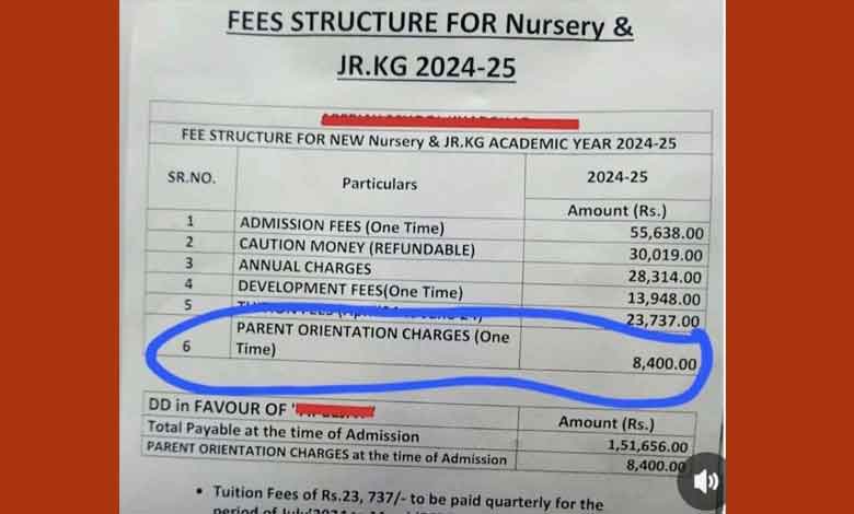 Shocking Nursery Admission Fees: ₹55,600 with Additional ₹8,400 for Parent Orientation