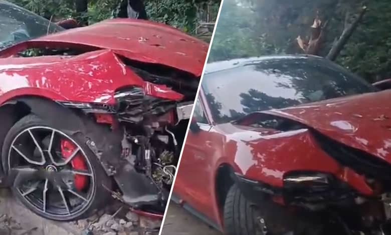 Banjara Hills Mishap: Porsche Slams into Wall, Flips in High-Speed Accident Near KBR Park