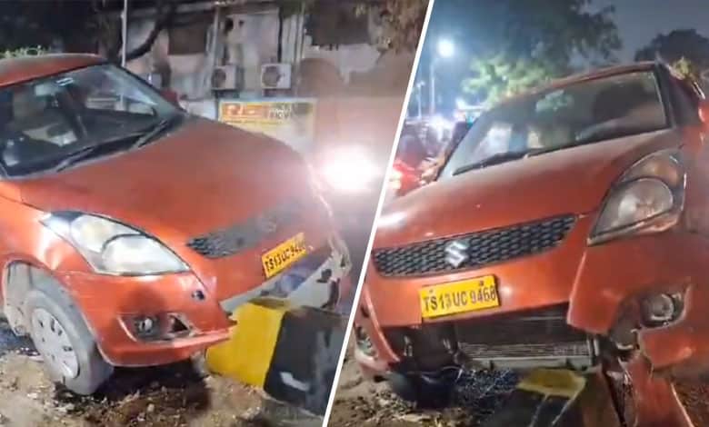 Car Crashes into Divider Near Erragadda, Hyderabad