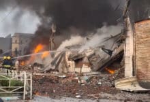 Three-story building collapses as fire rages in Hyderabad plastic factory