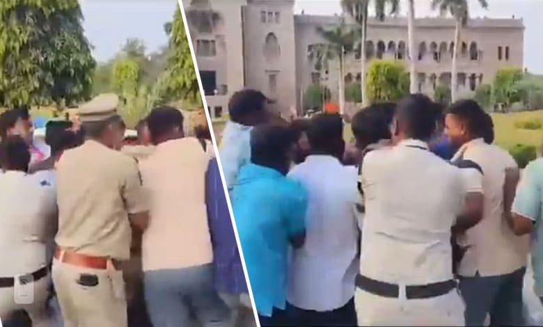 Tension Erupts at Osmania University as Police and BRSV Leaders Clash Over Effigy Burning Incident