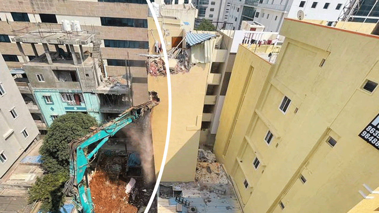 Hyderabad’s Siddiquinagar: GHMC Starts Demolition of Dangerous Tilted Building