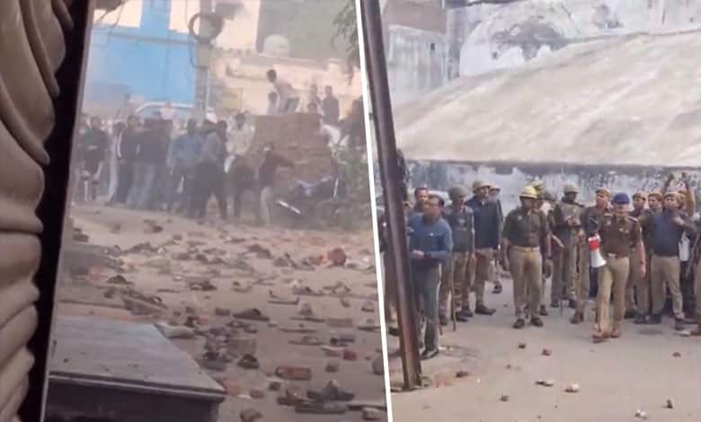 Stone Pelting Erupts in Sambhal as Survey Team Reaches Shahi Jama Masjid in Chandausi: Video