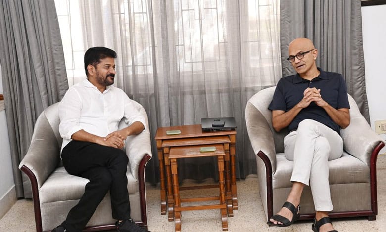 1 13 CM Revanth Reddy Meets Satya Nadella to Discuss Job Creation and Skill Development Initiatives in Hyderabad