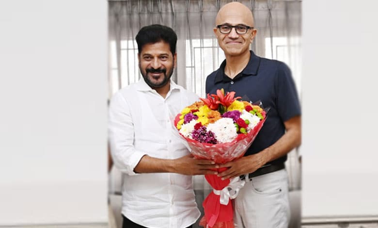 2 5 CM Revanth Reddy Meets Satya Nadella to Discuss Job Creation and Skill Development Initiatives in Hyderabad