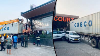 Tragic Accident in Khopoli: Man Killed as Out-of-Control Container Trailer Crashes into Food Court Mall