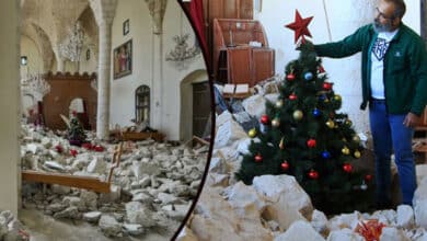 In ruins of bombed-out church in Lebanon, there's now tiny Christmas tree