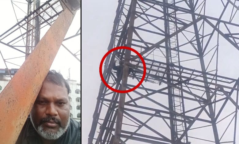 Hyderabad: Former Home Guard Climbs Tower in Protest at LB Stadium Over Unfair Dismissals (Lead)