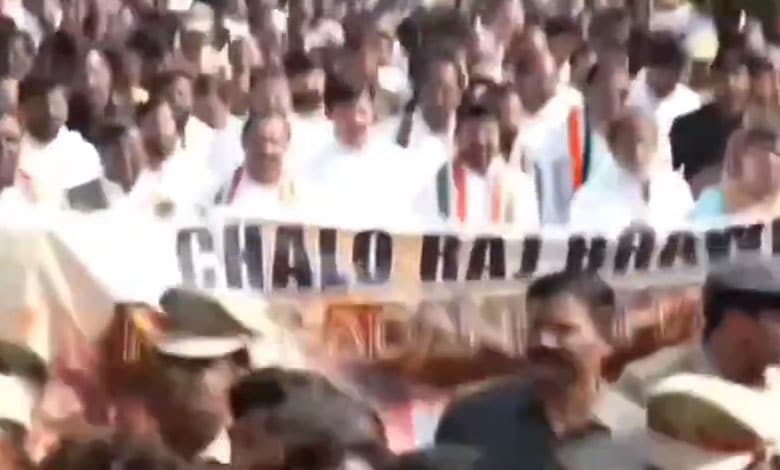 TPCC stages 'Chalo Raj Bhavan' protest against stand of centre on Manipur and Adani