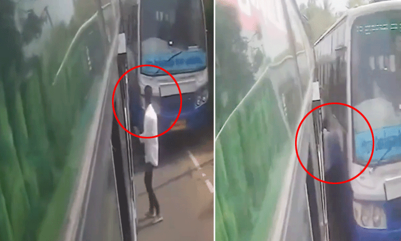 Man Miraculously Survives After Being Trapped Between Two Moving Buses (Shocking Video Goes Viral)